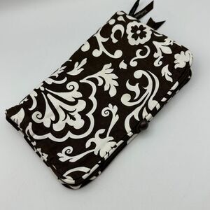 Thirty One Damask Print Double Zip Travel Organizer Wallet Brown White‎ Floral